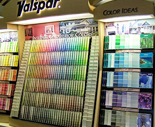 A display of colored paint samples